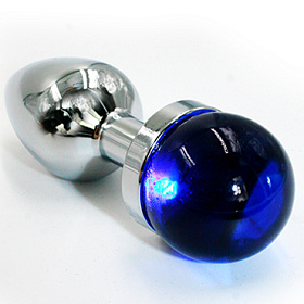 Анальная втулка классическая серебристая с синей сферой (S)