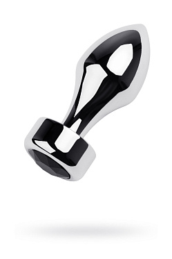 Анальная втулка с увеличенным ограничителем серебристая с турмалиновым стразом (L)