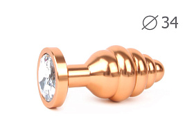 Анальная втулка рельефная золотистая с прозрачным кристаллом (M)