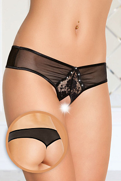 Трусики с кружевной вставкой открытые SoftLine Collection, черные (ML)