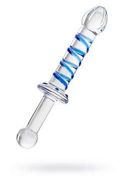 Фаллоимитатор Sexus Glass (стекло) с ребрами, прозрачно-синий, 22 см.