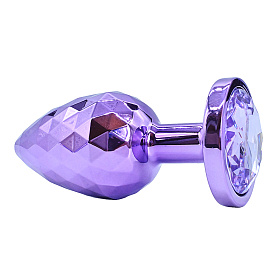 Анальная втулка текстурная фиолетовая с фиолетовым стразом (M)