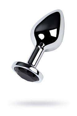 Анальная втулка классическая серебристая со стразом цвета турмалин (M)