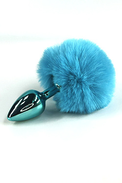 Анальная втулка классическая голубая с голубым хвостиком (S)