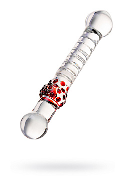 Фаллоимитатор Sexus Glass (стекло) с круглыми головками, прозрачно-красный, 22 см.